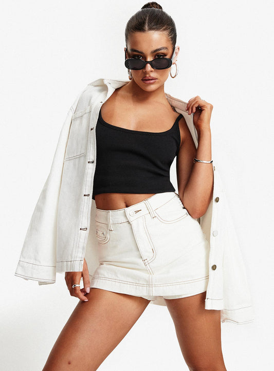 Katlynne Denim Mini Skort White women's two piece set by Ellevoria