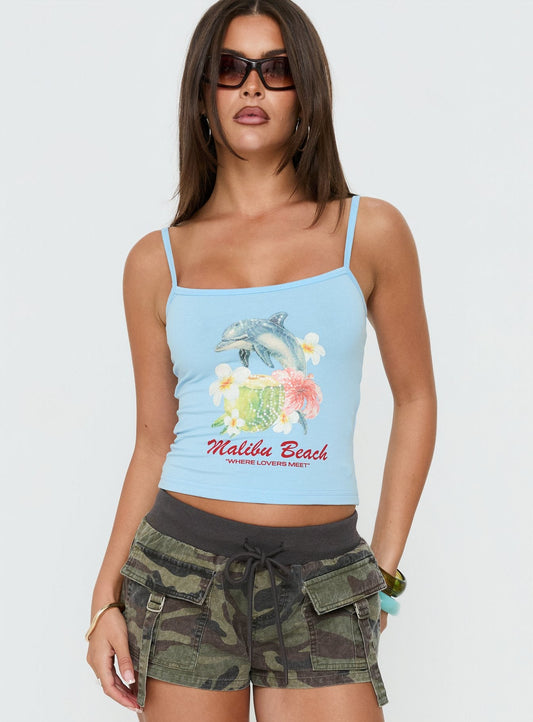Where Lovers Meet Sequin Graphic Tank Top Blue - women's top by Ellevoria