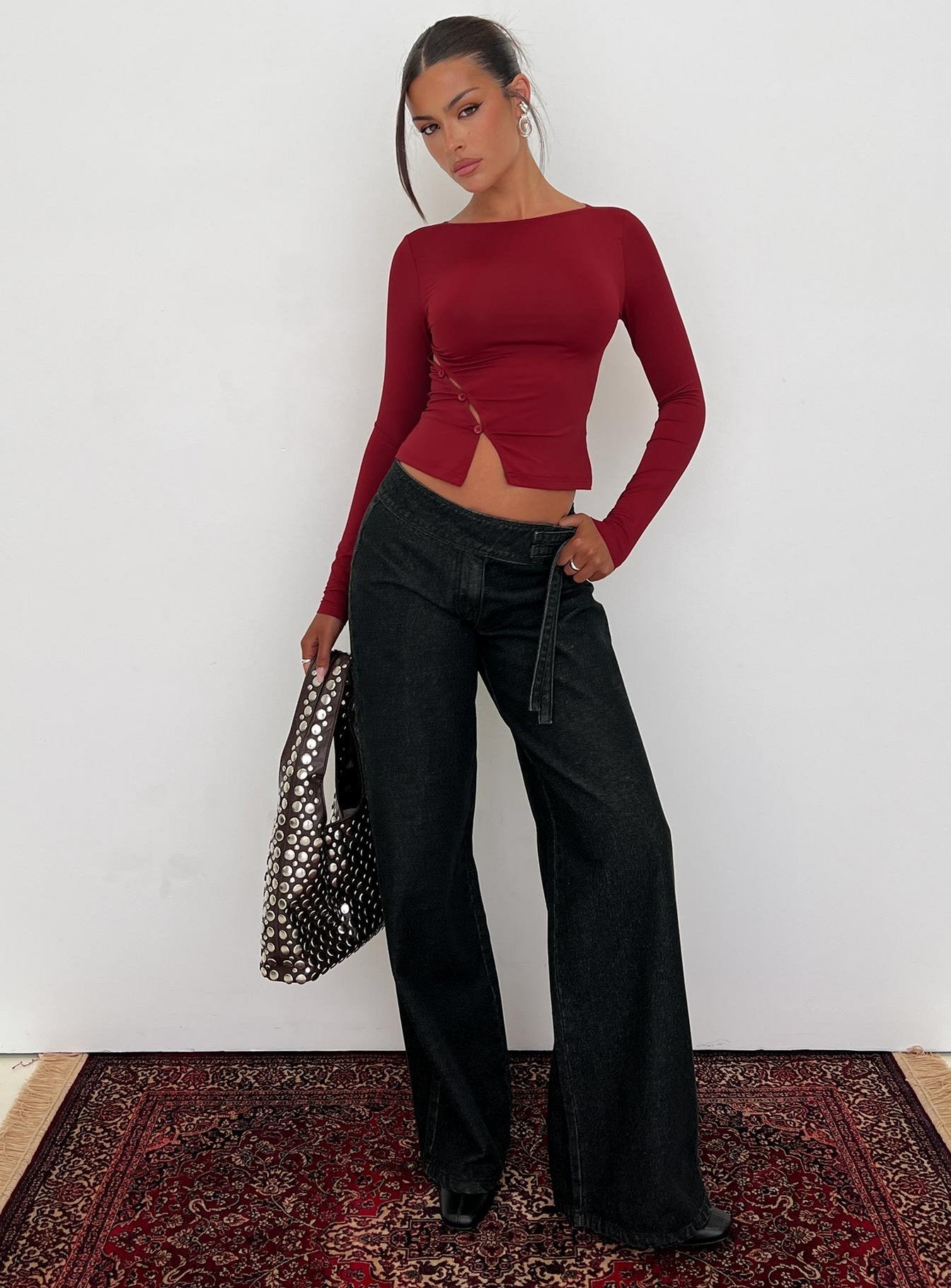 Boxie Mid Rise Wide Leg Jeans Washed Black women's denim jeans by Ellevoria