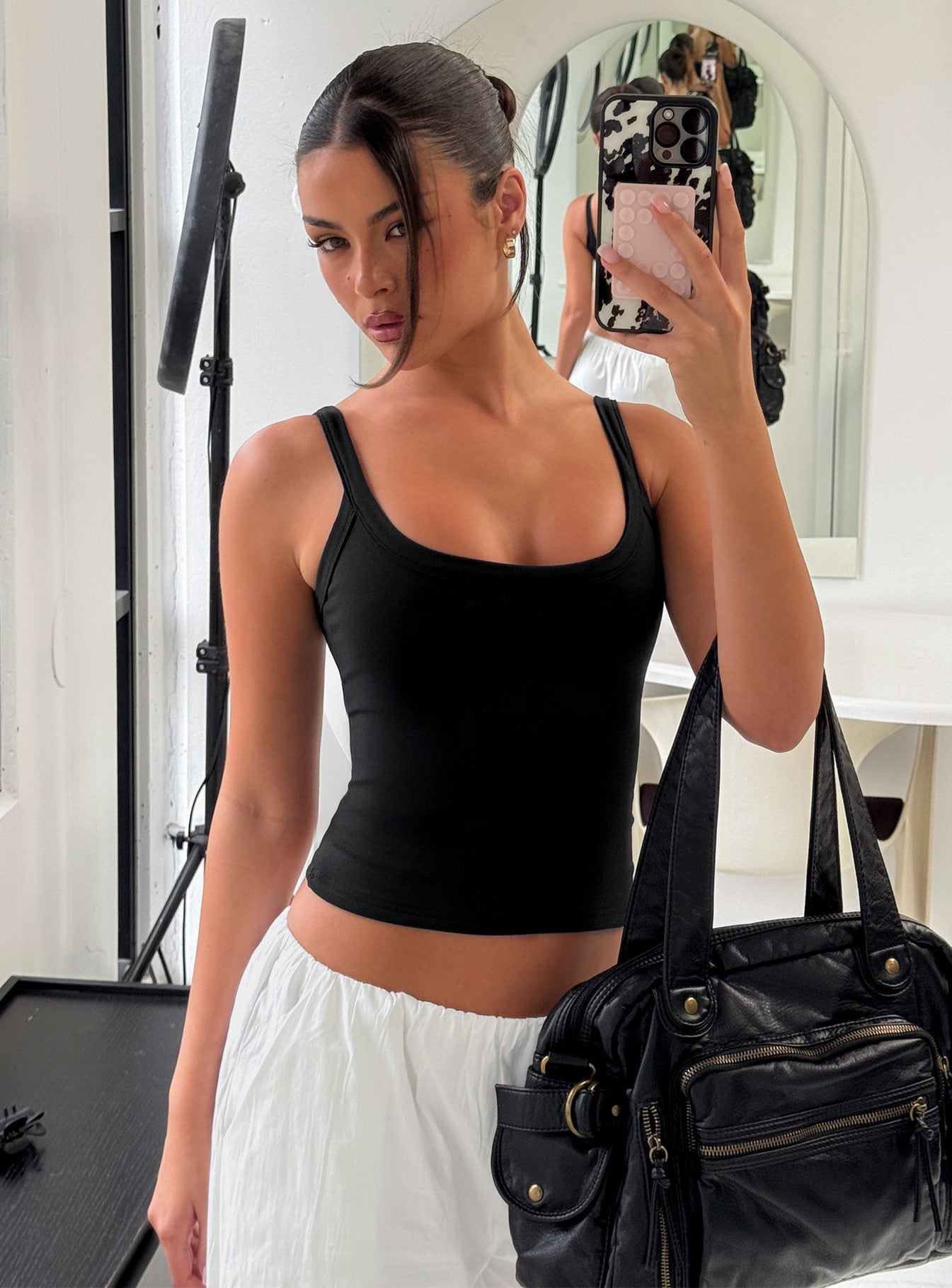 Kasper Cinched Longline Tank Top Black - women's top by Ellevoria