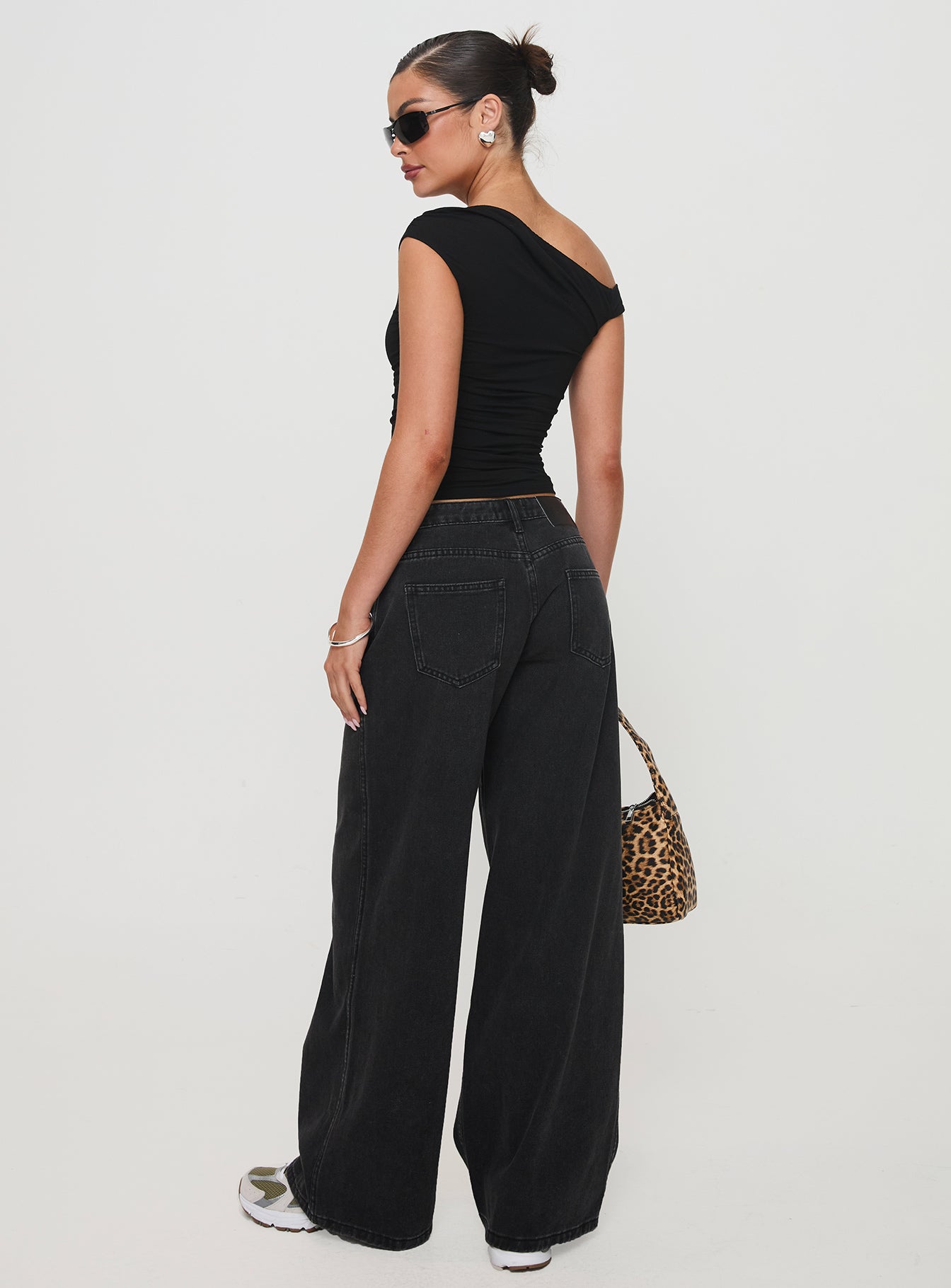 Ramos Low Rise Wide Leg Jeans Washed Black Petite women's denim jeans by Ellevoria