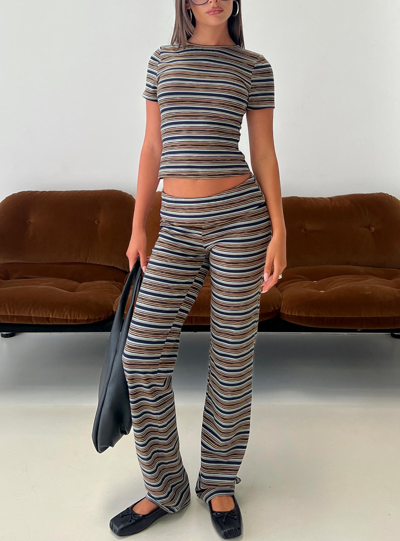 Manolo Foldover Pants Brown / Grey Stripe women's pant set by Ellevoria