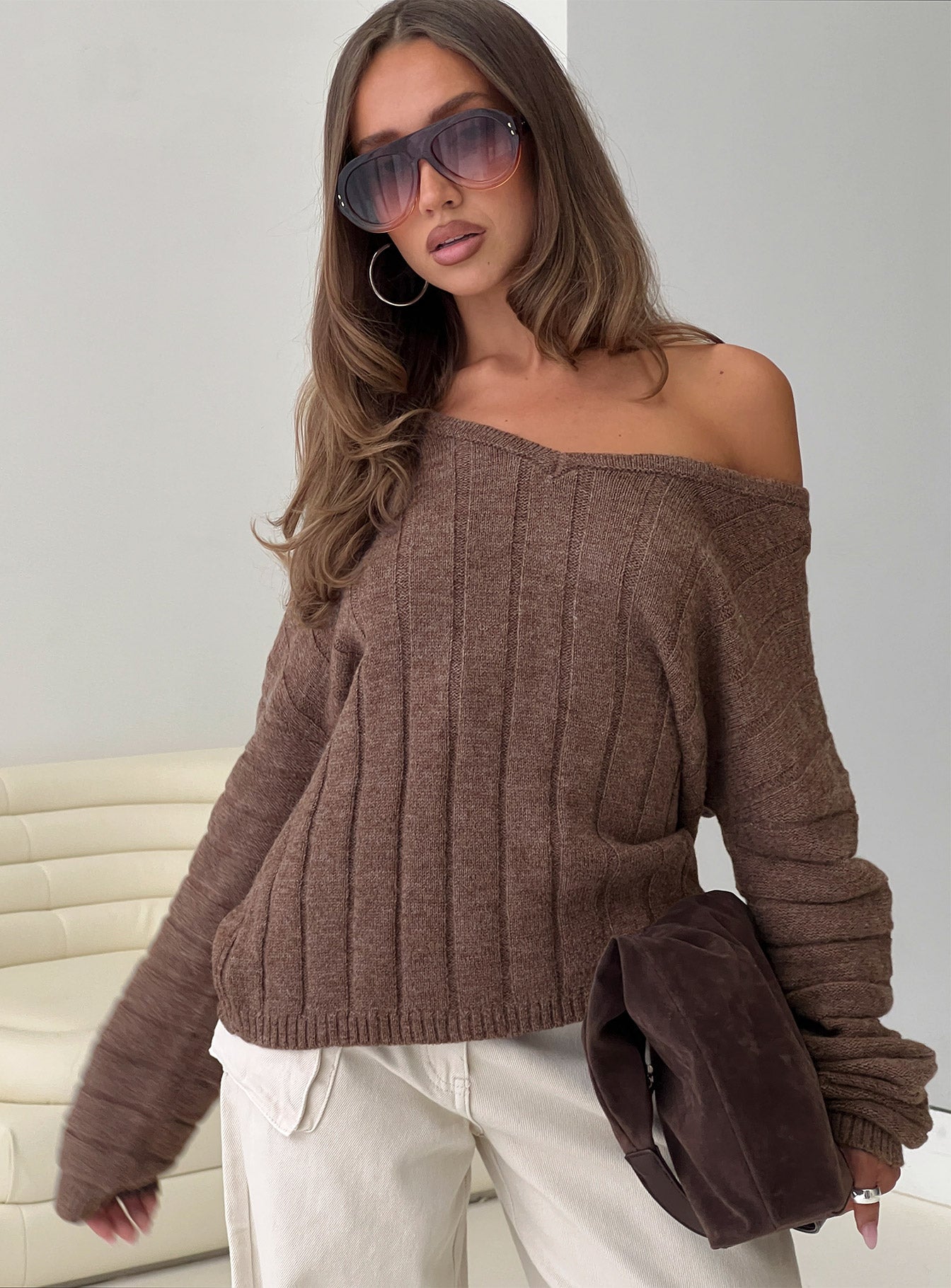 Main Thing Knit Sweater Mocha women's sweater by Ellevoria