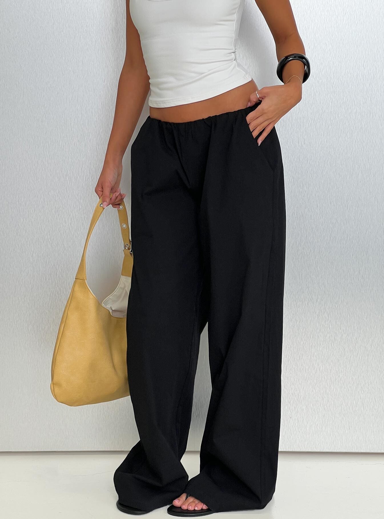 Lunea Concealed Waistband Pants Black - loose fit women's bottoms by Ellevoria