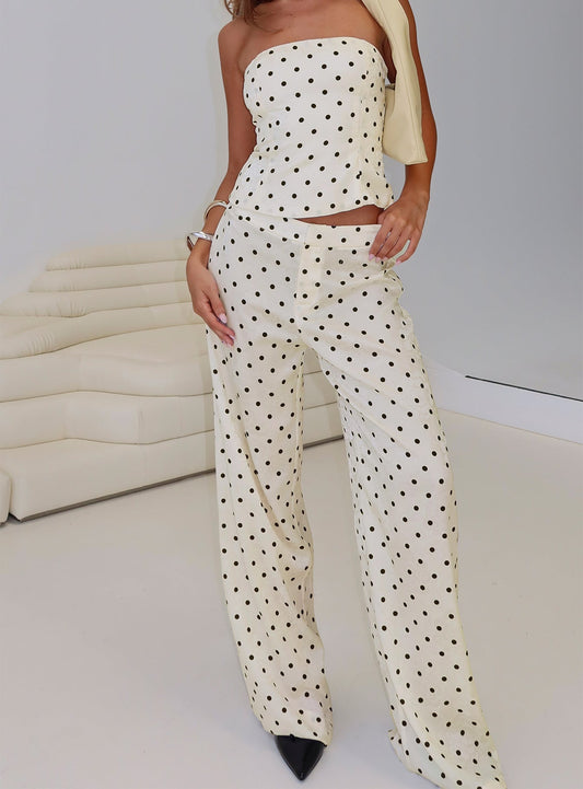 Powdered Sugar Strapless Set Cream Polka women's two piece set by Ellevoria