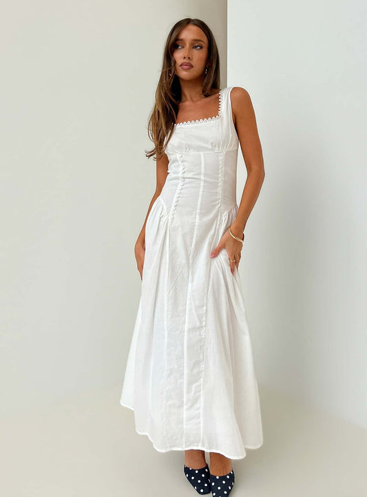 Mariette Panelled Midi Dress White - women's midi dress by Ellevoria