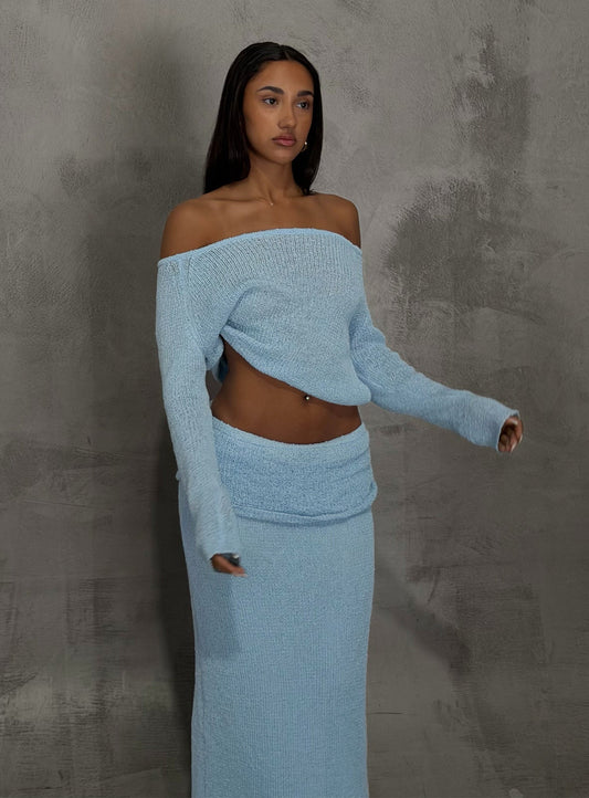 Ravira Wide Neck Knit Sweater Blue women's sweater by Ellevoria