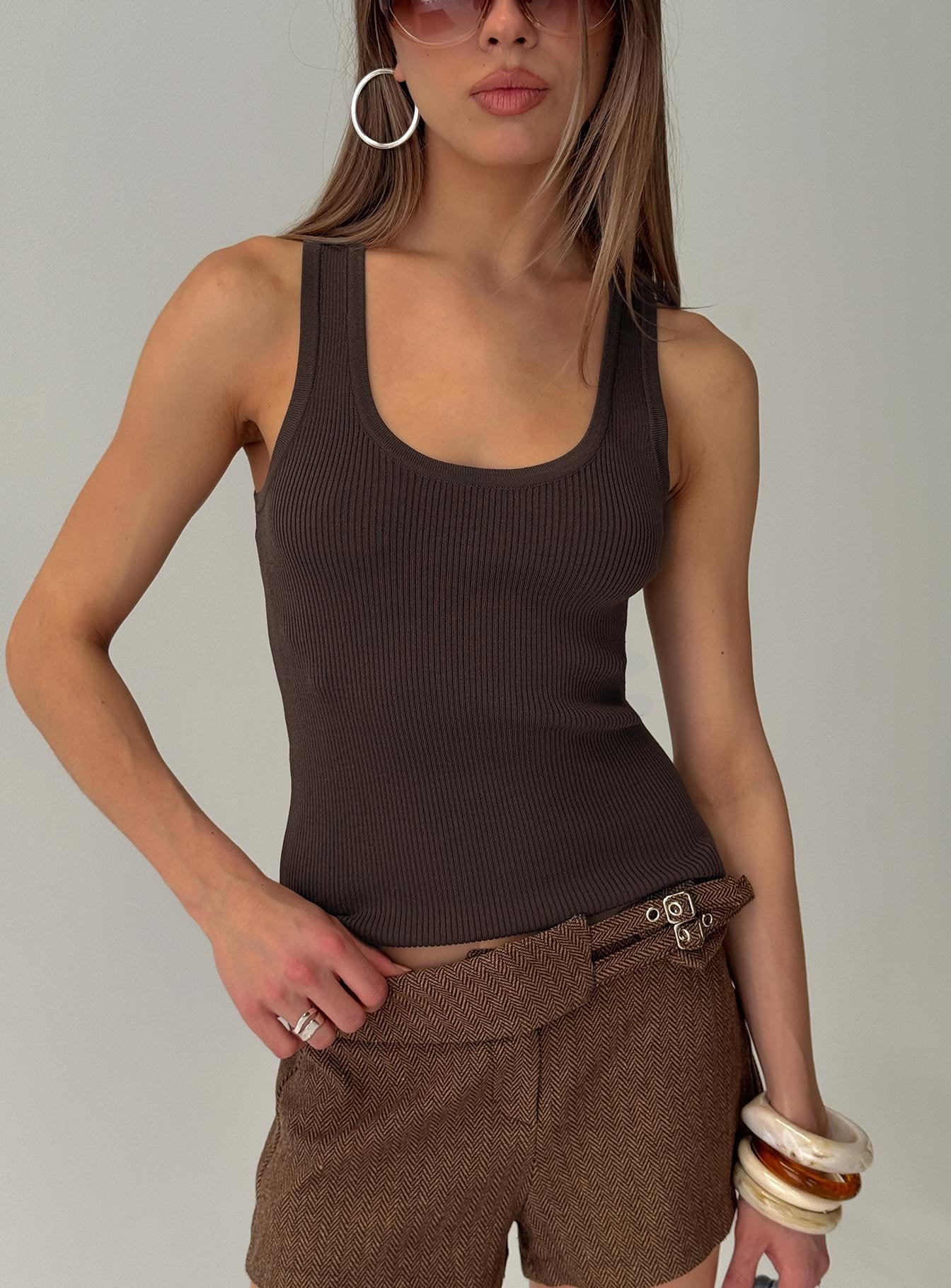 Kyrella Longline Tank Top Chocolate - women's top by Ellevoria - view 8