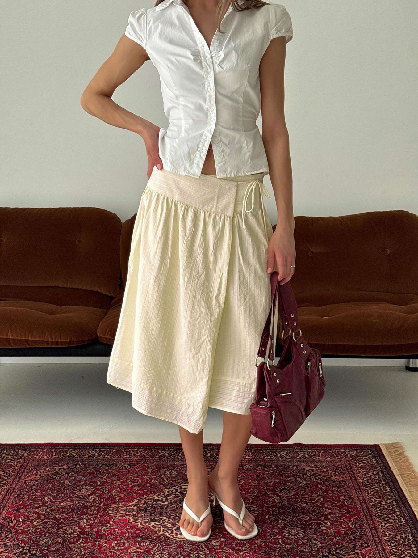 Sunney Wrap Midi Skirt Yellow women's skirt by Ellevoria