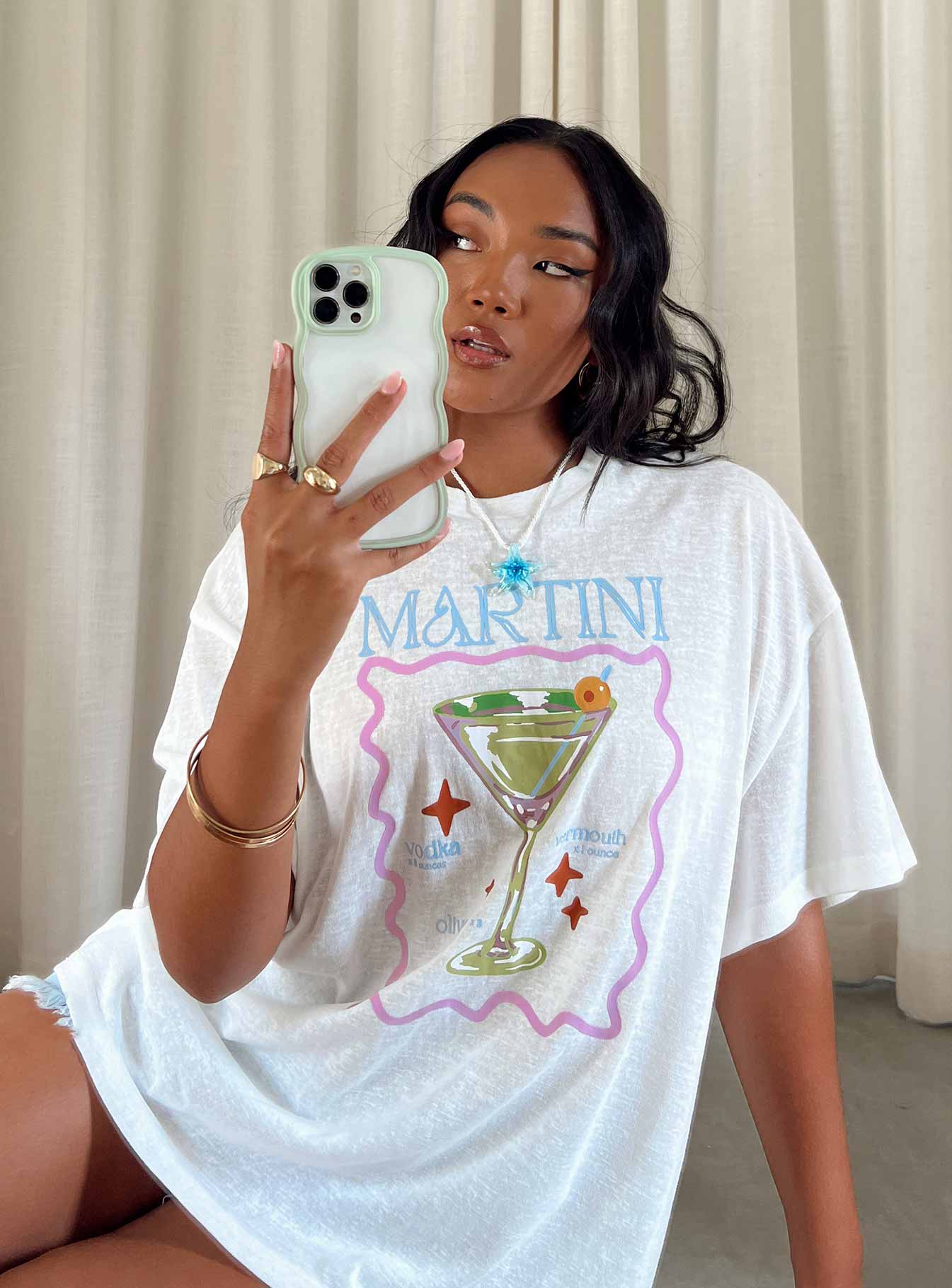 Martini Oversized Tee White - women's top by Ellevoria - view 8