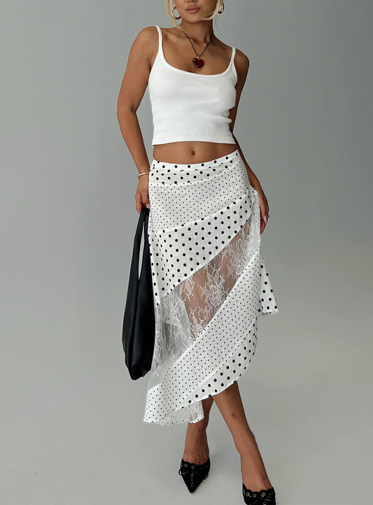 Rennar Maxi Skirt White / Polka Dot women's skirt by Ellevoria
