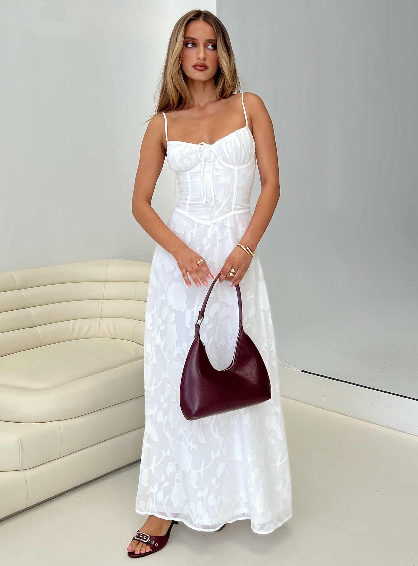 Members Only Maxi Dress White Burnout - women's maxi dress by Ellevoria