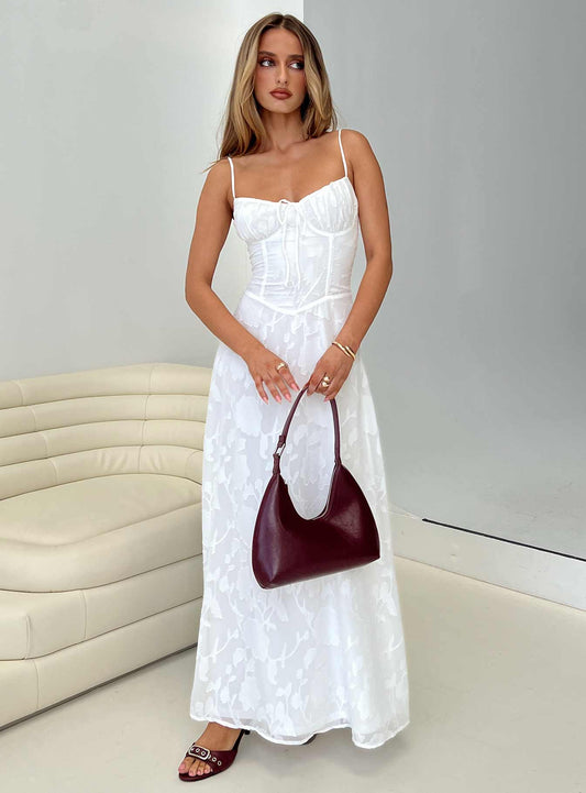 Members Only Maxi Dress White Burnout - women's maxi dress by Ellevoria
