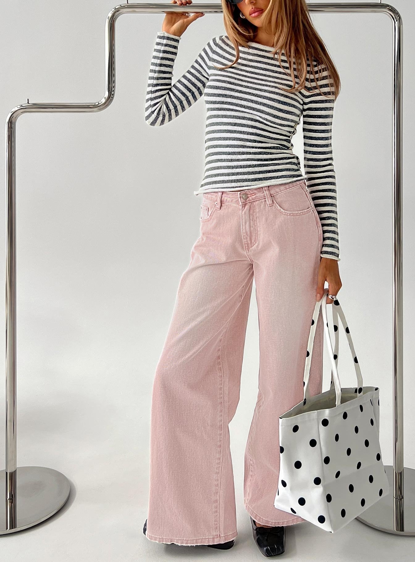 Lucky Dip Mid Rise Straight Leg Jeans Washed Pink women's denim jeans by Ellevoria
