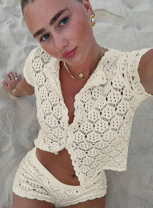 Sun Still Shines Crochet Set Cream women's two piece set by Ellevoria