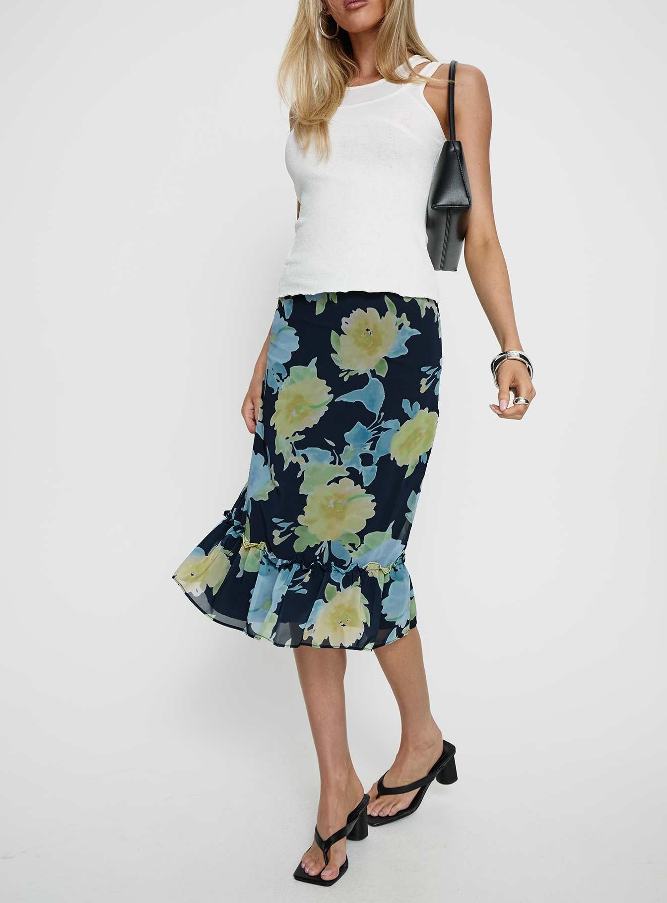 Tarla Midi Skirt Crystal Black Flower women's skirt by Ellevoria