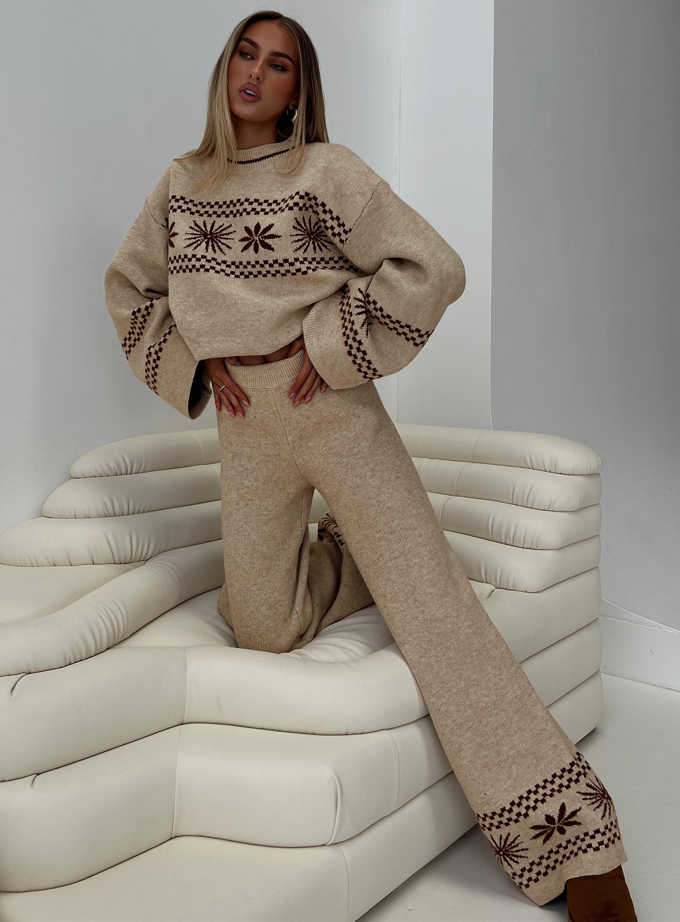 Anok Star Pants Brown / Cream women's pant set by Ellevoria