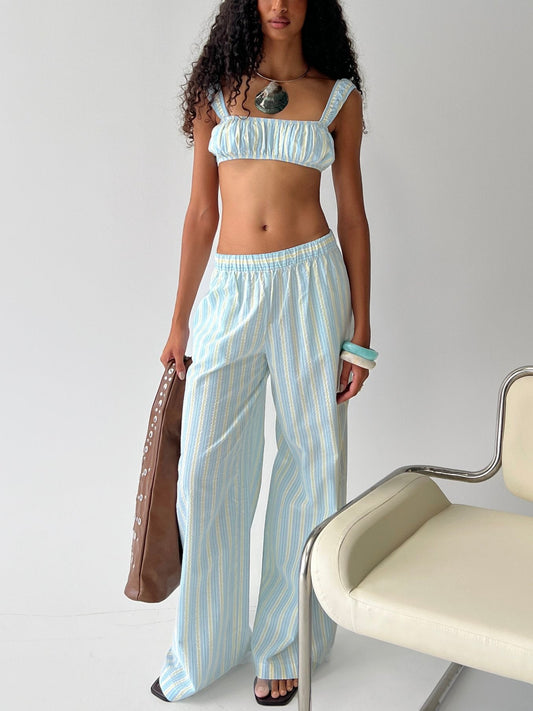 Talyssa Elasticated Waist Pants Blue Stripe women's pant set by Ellevoria
