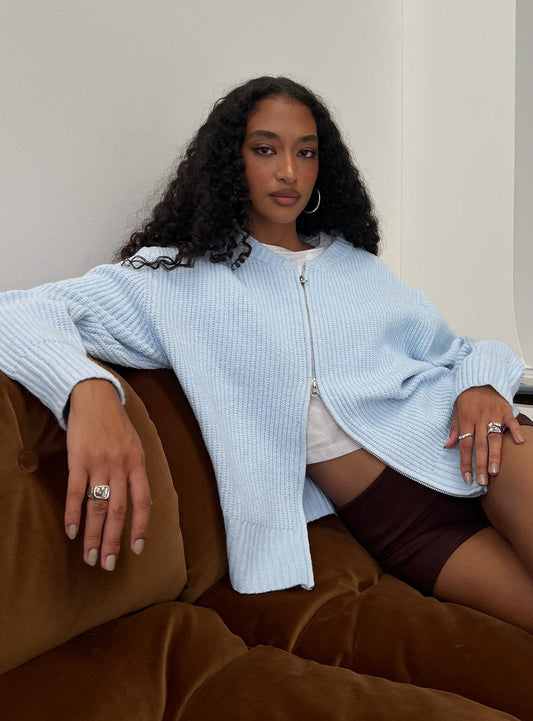 Lexene Zip Through Jumper Baby Blue women's sweater by Ellevoria