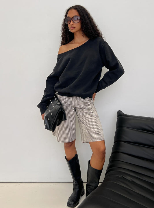 Wellness Off the Shoulder Jumper Washed Black women's sweater by Ellevoria
