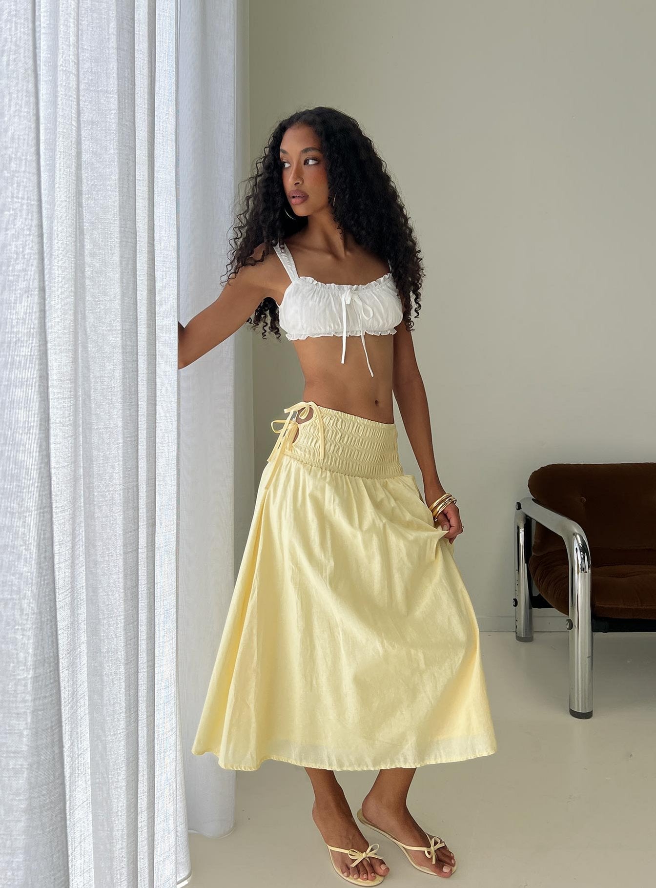 Vence Ruched Maxi Skirt Lemon Yellow women's skirt by Ellevoria