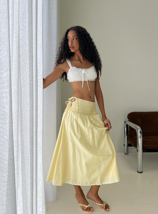 Vence Ruched Maxi Skirt Lemon Yellow women's skirt by Ellevoria
