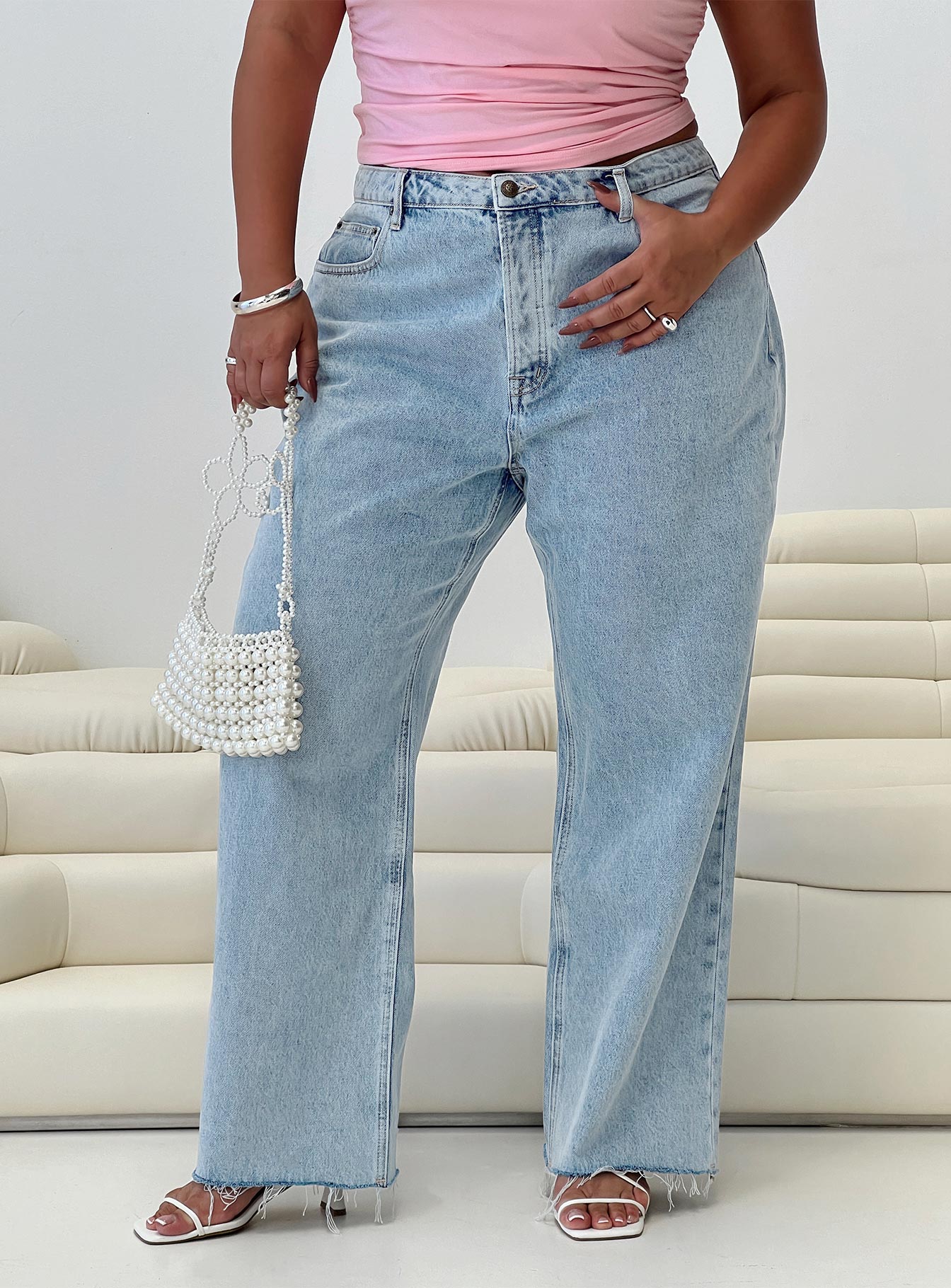 Fawcett High Rise Straight Leg Jeans Light Blue Wash Curve women's denim jeans by Ellevoria