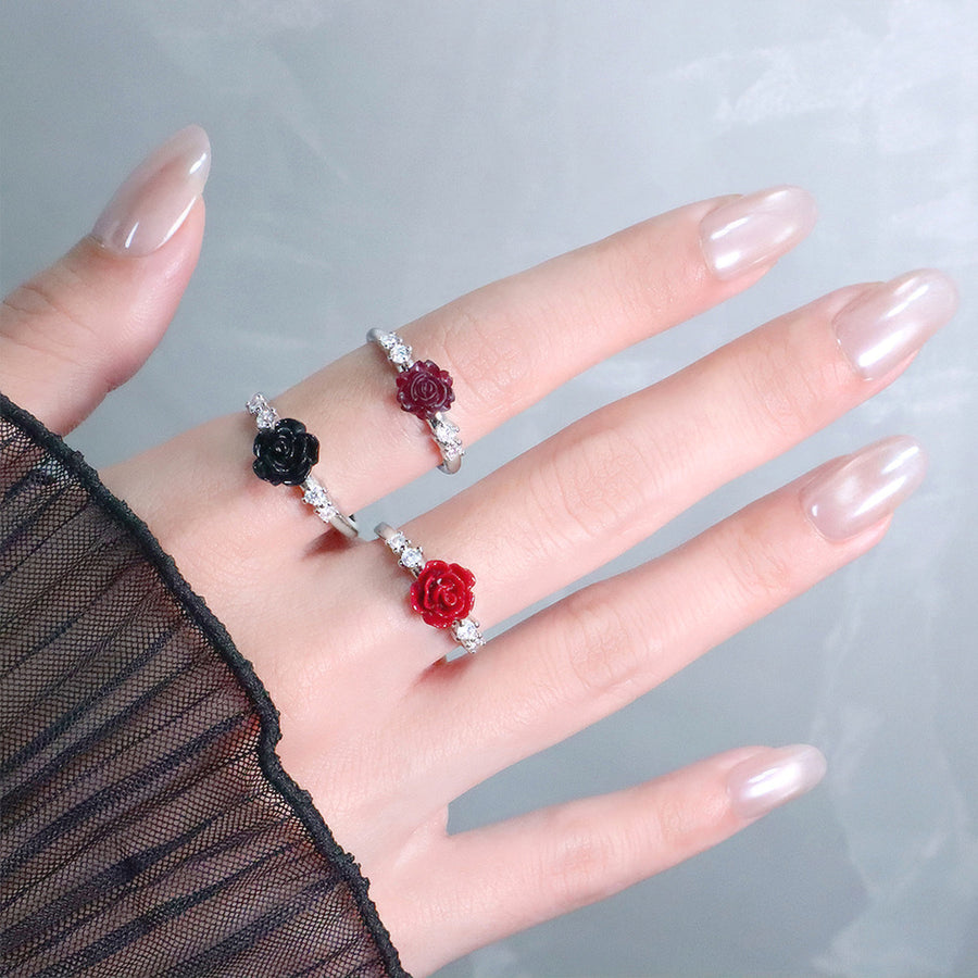 Hope Love & Renewal Sparkling Rose Flower Adjustable Ring