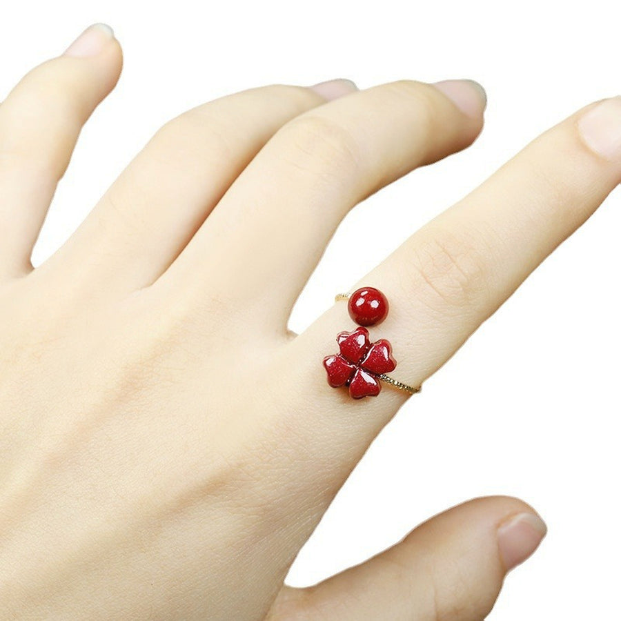 Faith Hope Love & Luck Four-Leaf Clover Cinnabar Ring