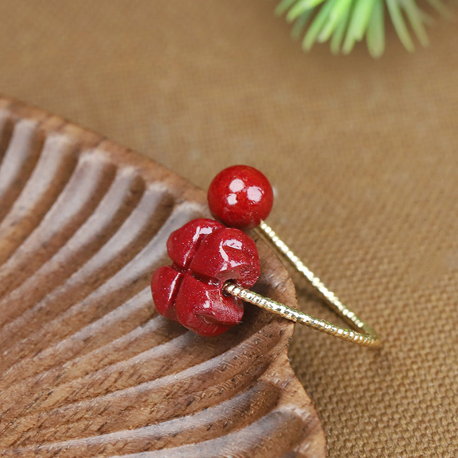 Faith Hope Love & Luck Four-Leaf Clover Cinnabar Ring