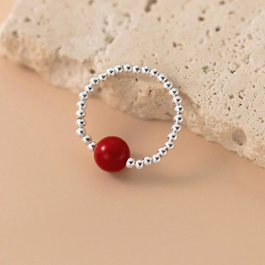 Peace & Blessing Red Cinnabar Bead Stretch Ring