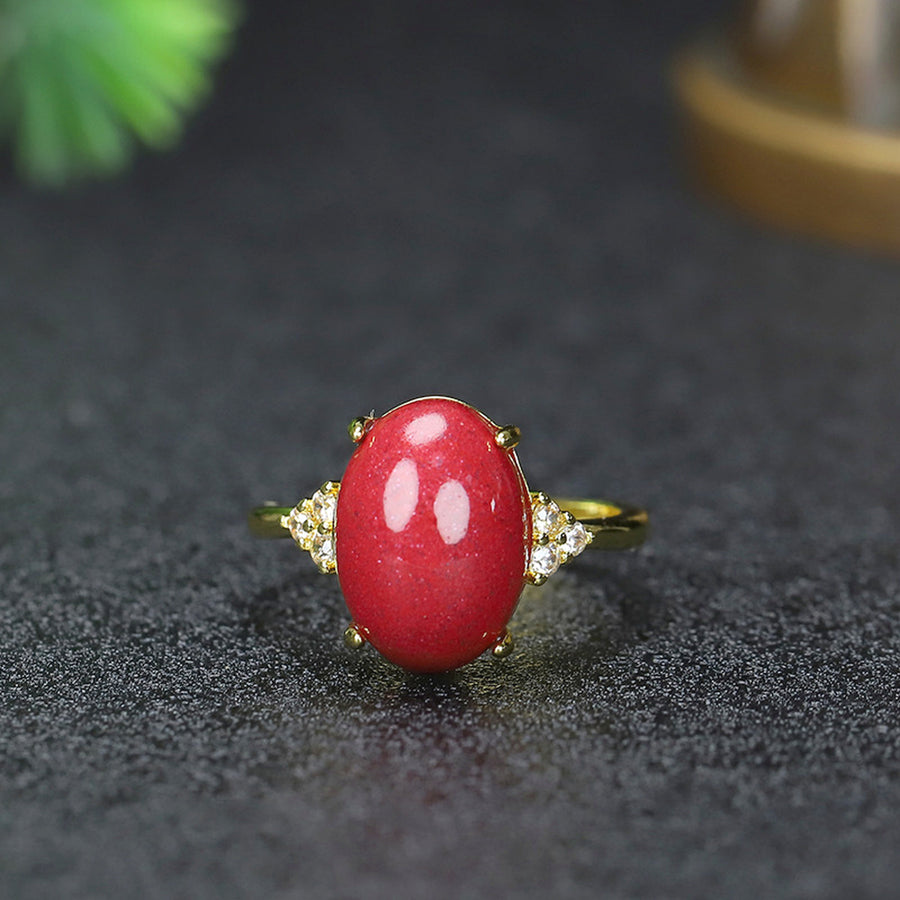 Blessing & Courage Oval Red Cinnabar Adjustable Statement Ring