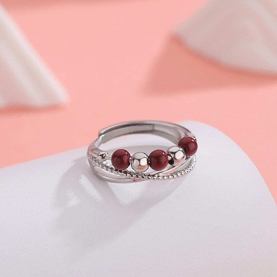 Harmony & Blessing Cinnabar Bead Crossover Adjustable Ring