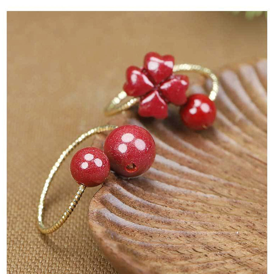 Faith Hope Love & Luck Four-Leaf Clover Cinnabar Ring