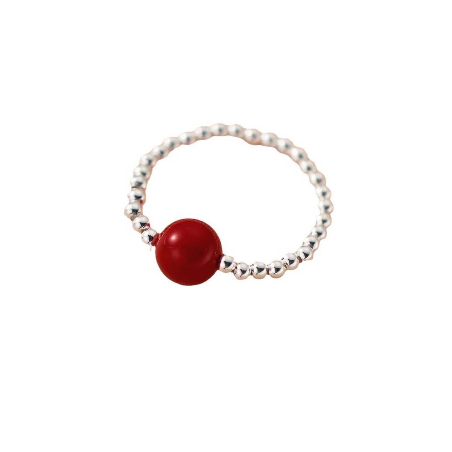 Peace & Blessing Red Cinnabar Bead Stretch Ring