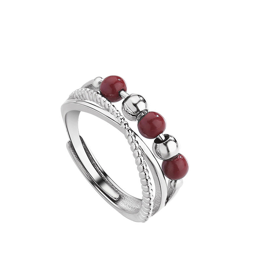 Harmony & Blessing Cinnabar Bead Crossover Adjustable Ring