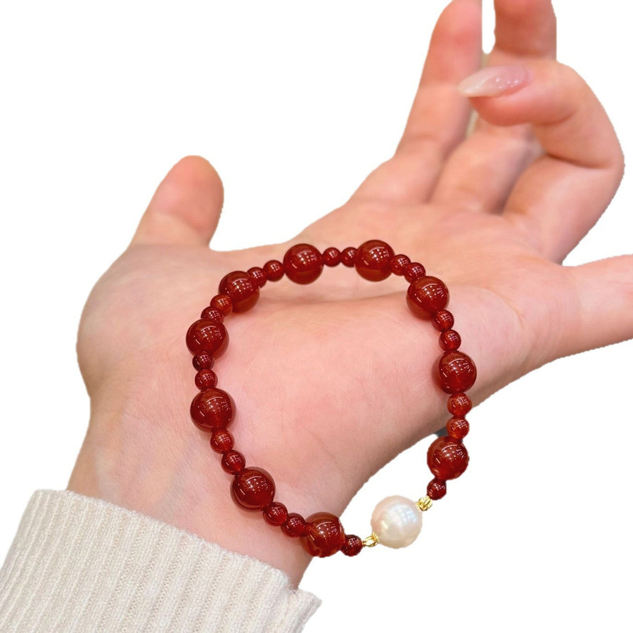 Faith & Blessing Red Cinnabar Bead Bracelet with Pearl Accent