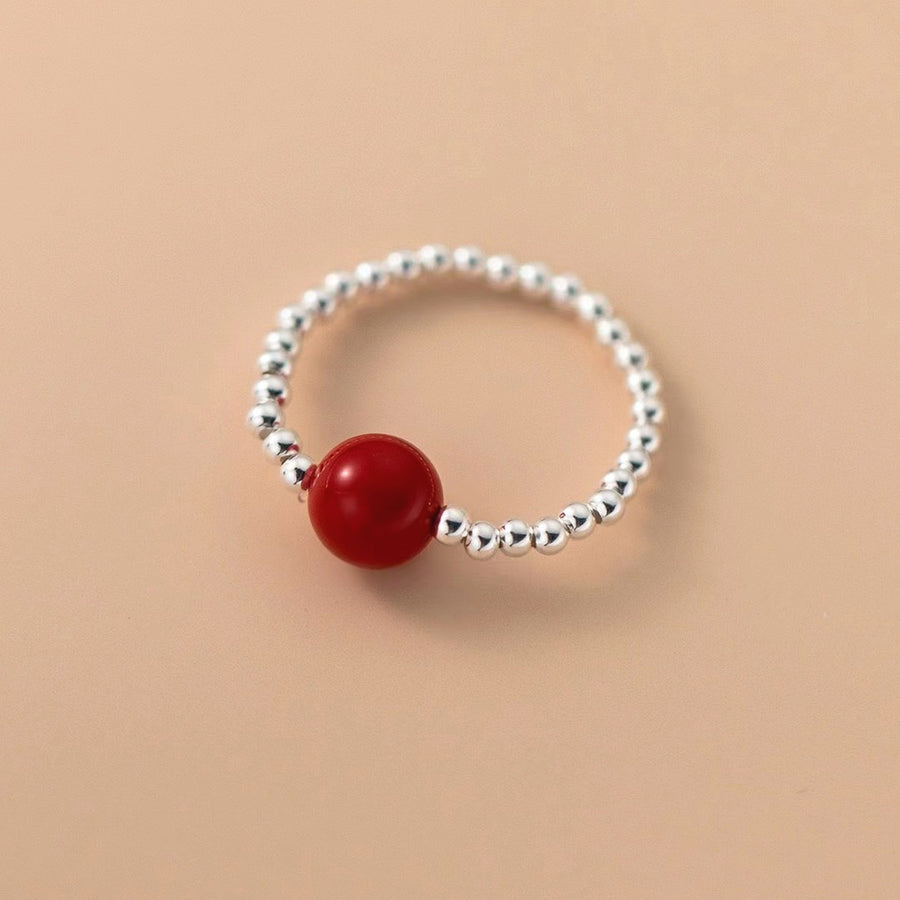 Peace & Blessing Red Cinnabar Bead Stretch Ring