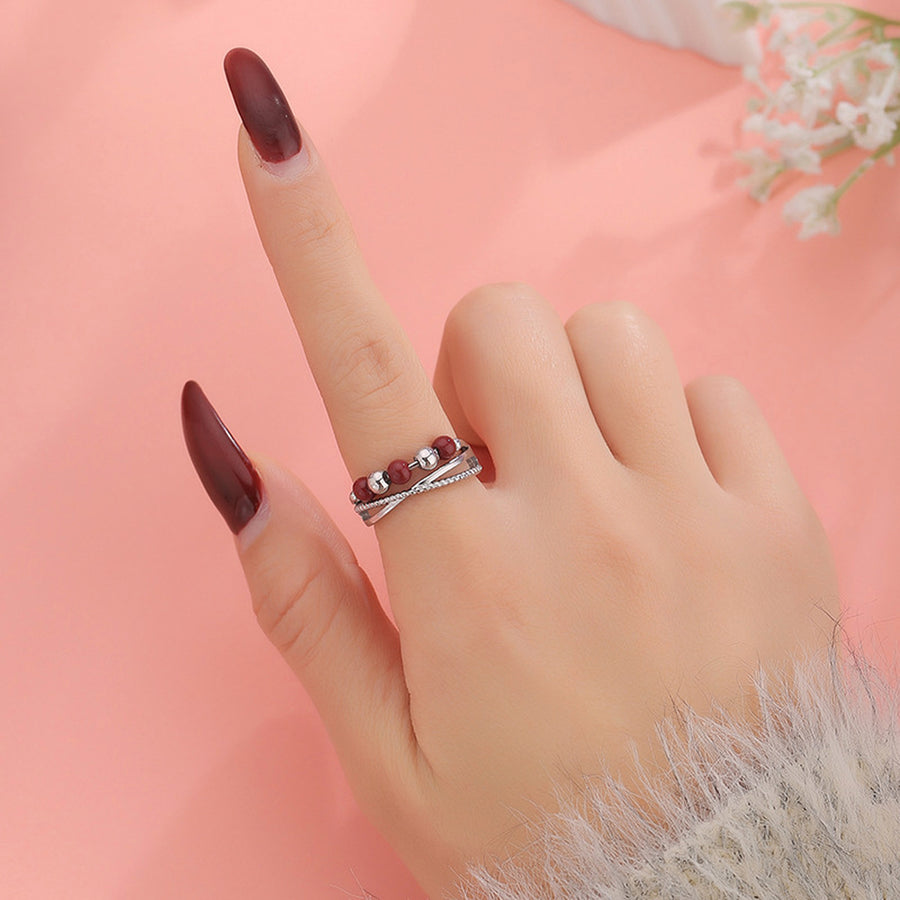 Harmony & Blessing Cinnabar Bead Crossover Adjustable Ring