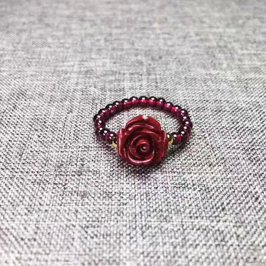 Love & Devotion Red Cinnabar Rose Beaded Ring