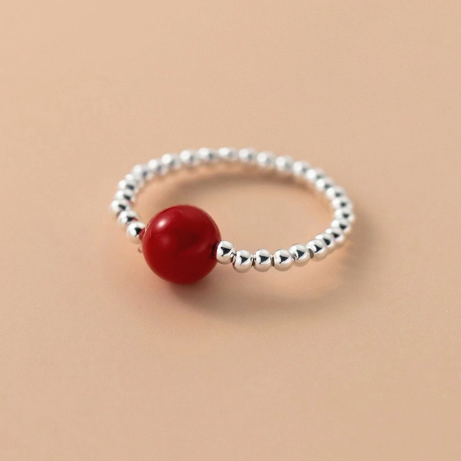 Peace & Blessing Red Cinnabar Bead Stretch Ring