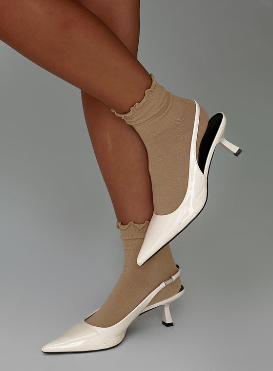 Comes And Goes Frill Socks Beige women's socks by Ellevoria