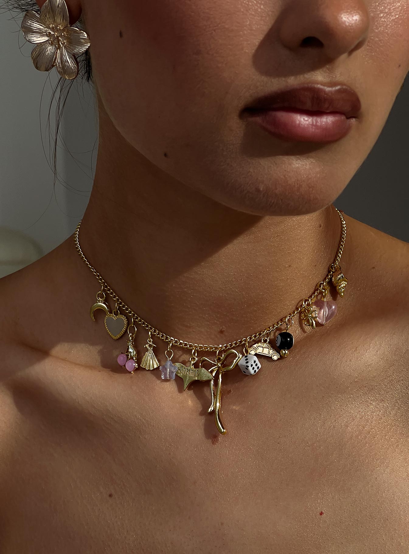 Antiqued Charm Necklace Gold women's necklace by Ellevoria