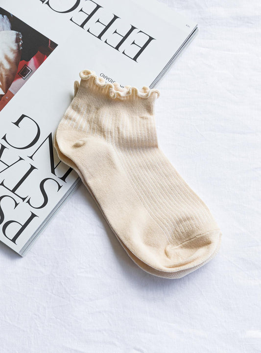 Ribbed Ruffle Socks Cream women's socks by Ellevoria