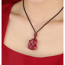 Cinnabar Nine-Tailed Fox Pendant Necklace