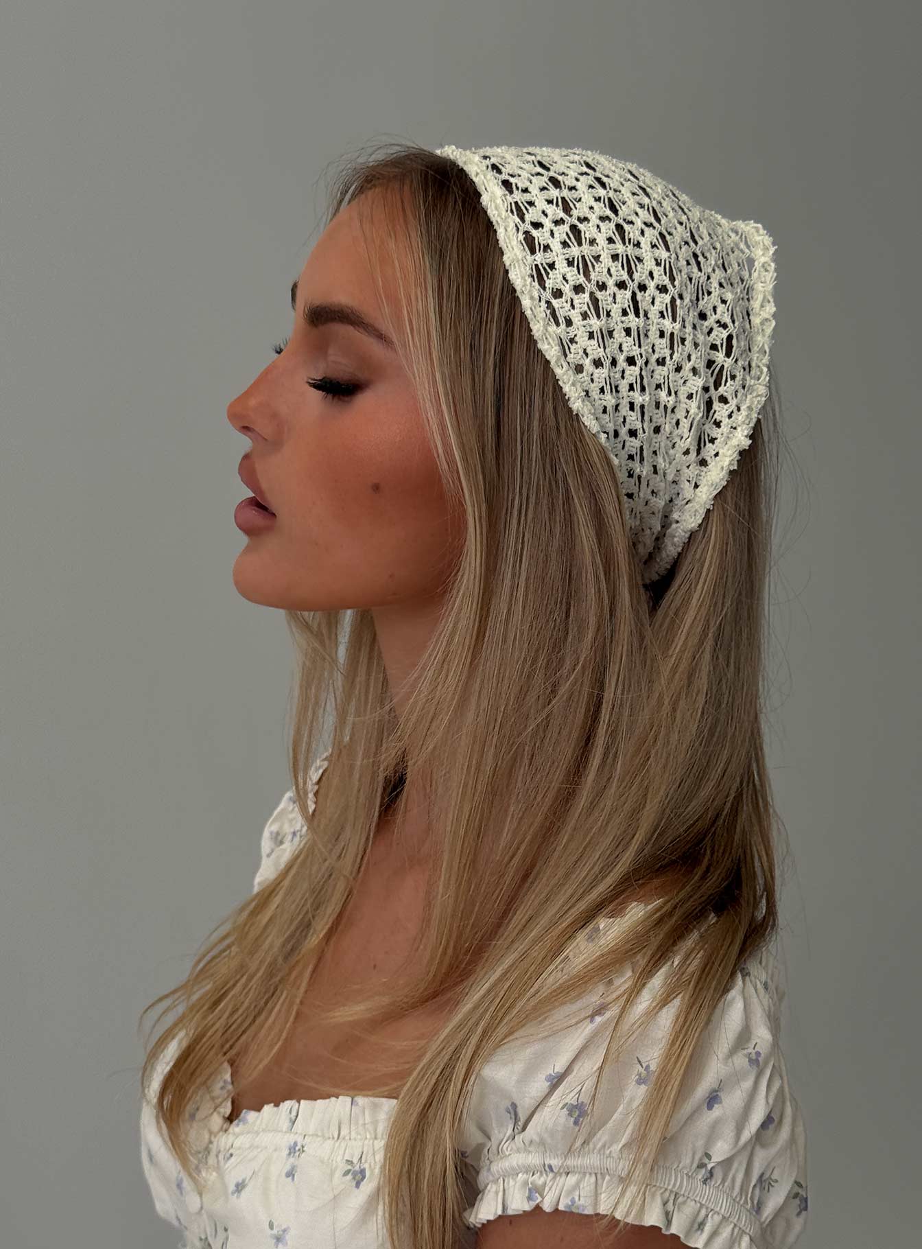 Keighla Crochet Hair Scarf Cream women's accessory by Ellevoria