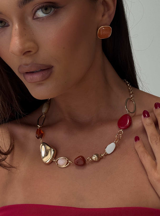 Quincie Necklace Gold / Red women's necklace by Ellevoria