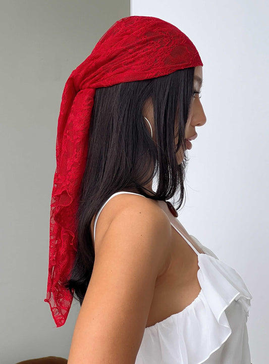 Nellie Hair Scarf Red Lace women's hair accessory by Ellevoria
