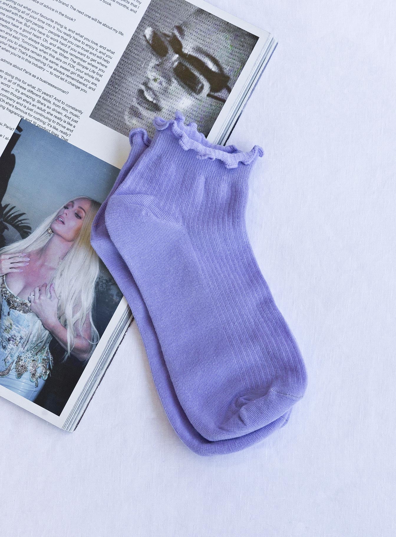 Ribbed Ruffle Socks Lilac women's socks by Ellevoria