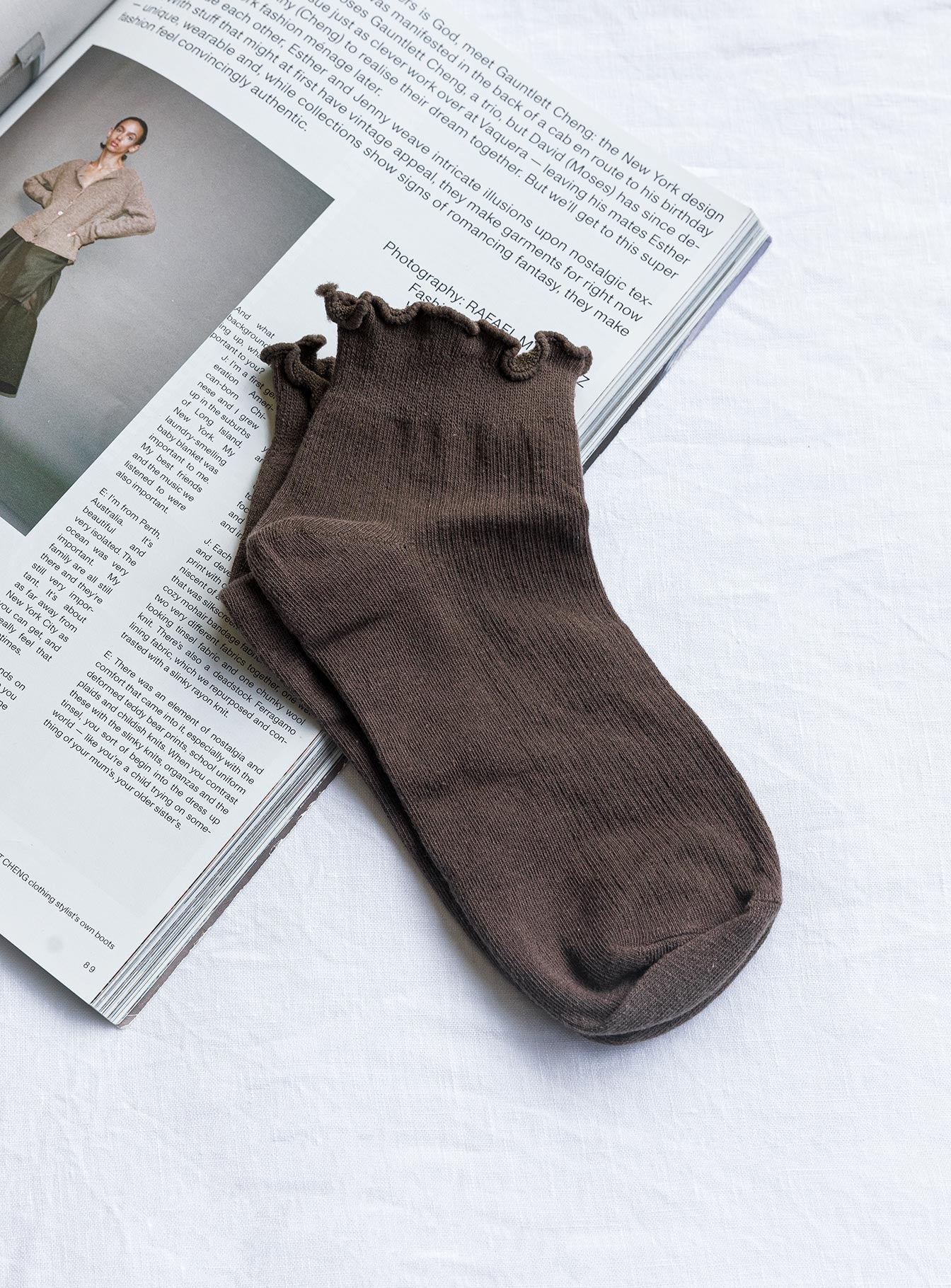 Ribbed Ruffle Socks Mushroom women's socks by Ellevoria